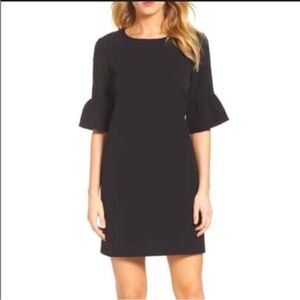 LOFT - Black Mini Dress Bell Sleeve Shift Dress Size 12
